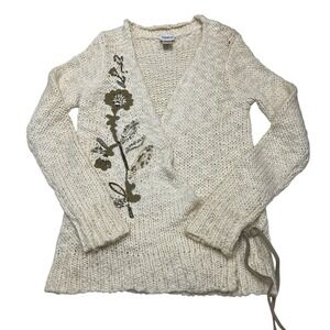 Vintage Together Sweater Women M Ivory Wool‎ Blend Cardigan Floral Sequin Boho
